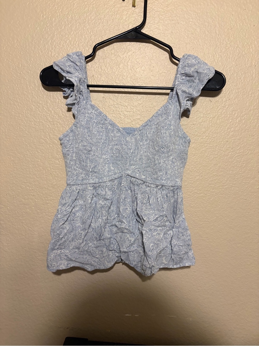 Hollister Light Blue Floral Ruffle Strap Smocked Camisole